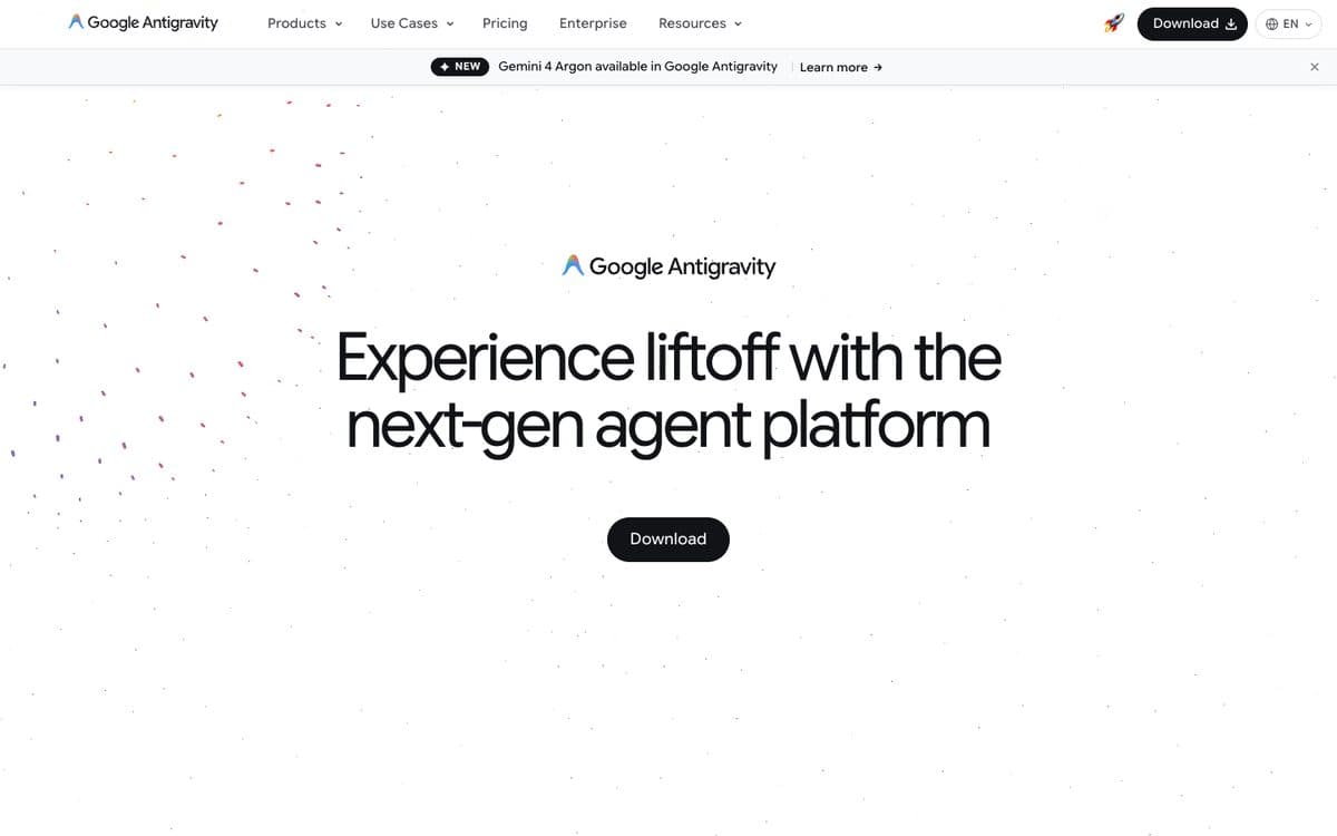 Google Antigravity's home page