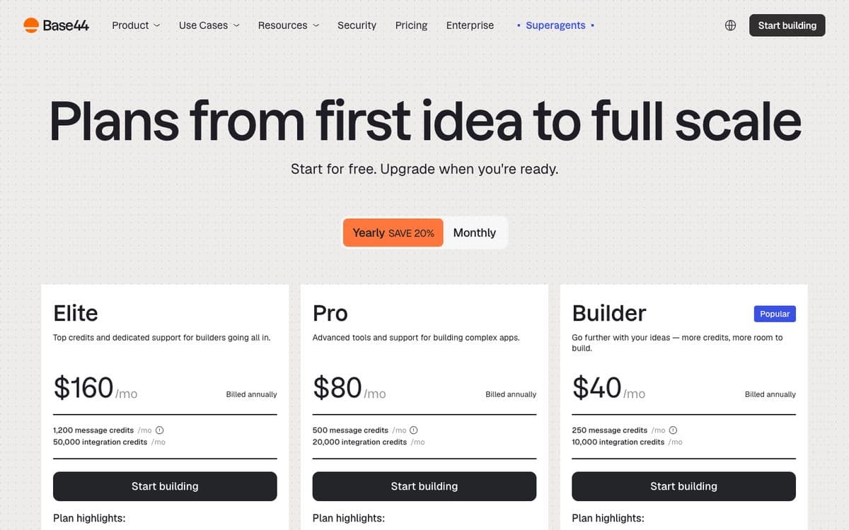 Base44's pricing page