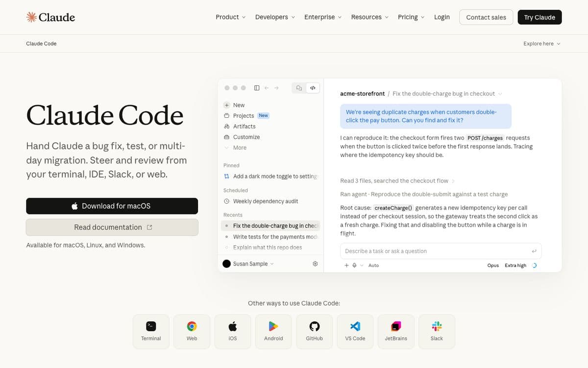 Claude Code's home page