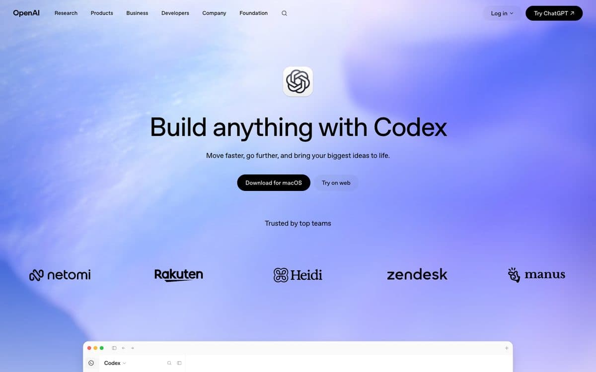 OpenAI Codex's home page