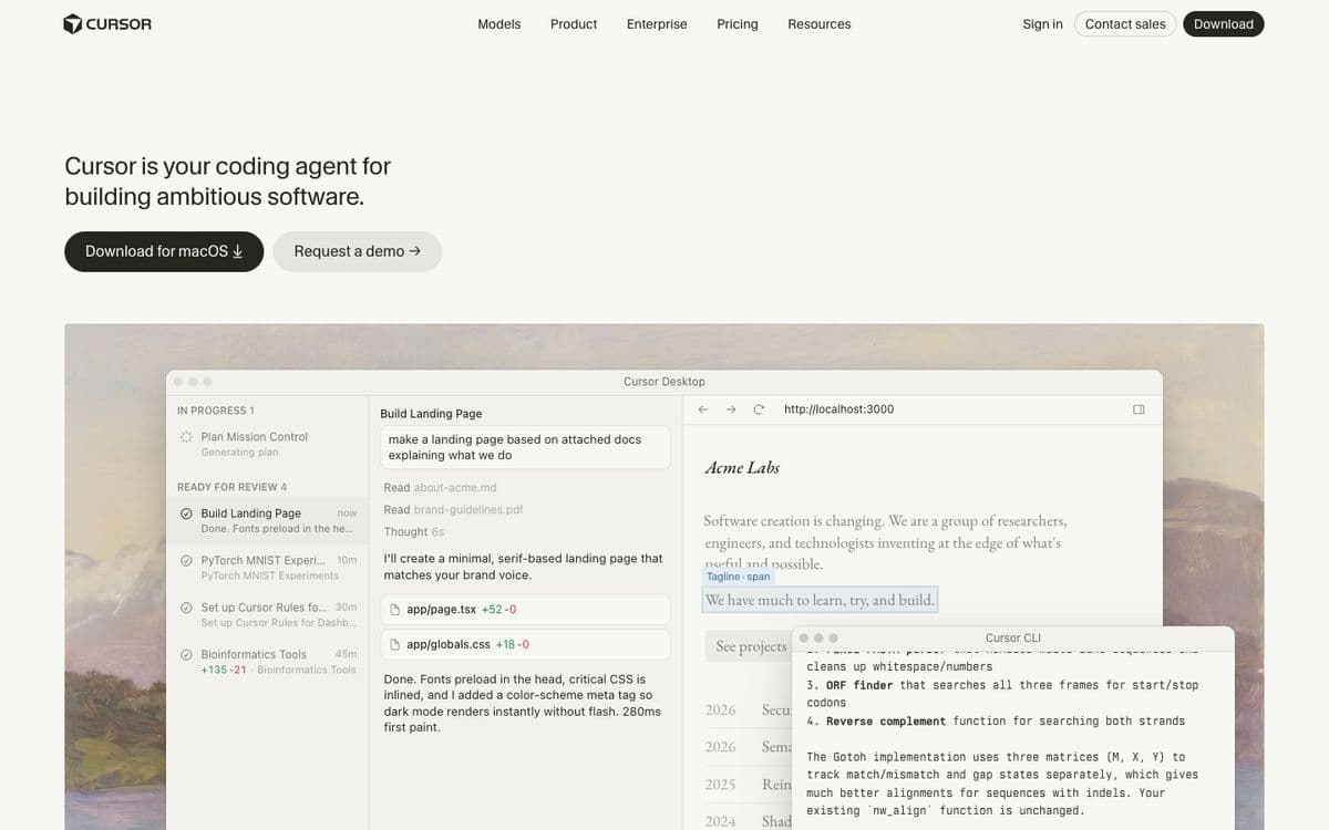 Cursor's home page
