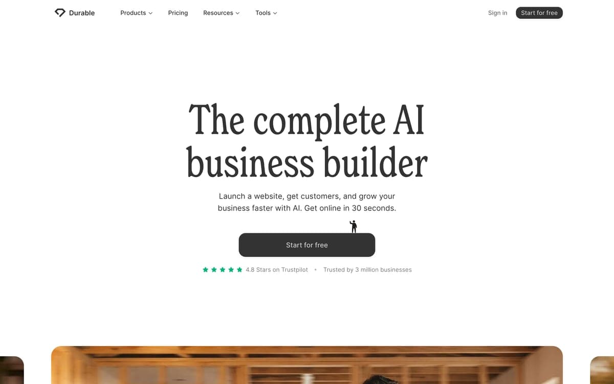 Durable's home page