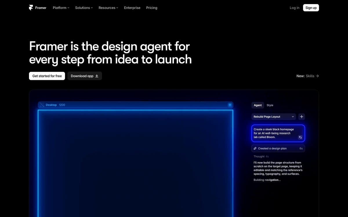 Framer's home page