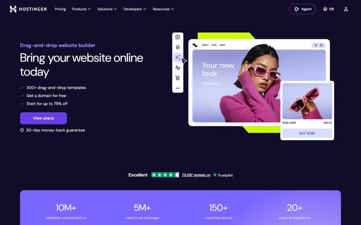 Hostinger Website Builder's home page