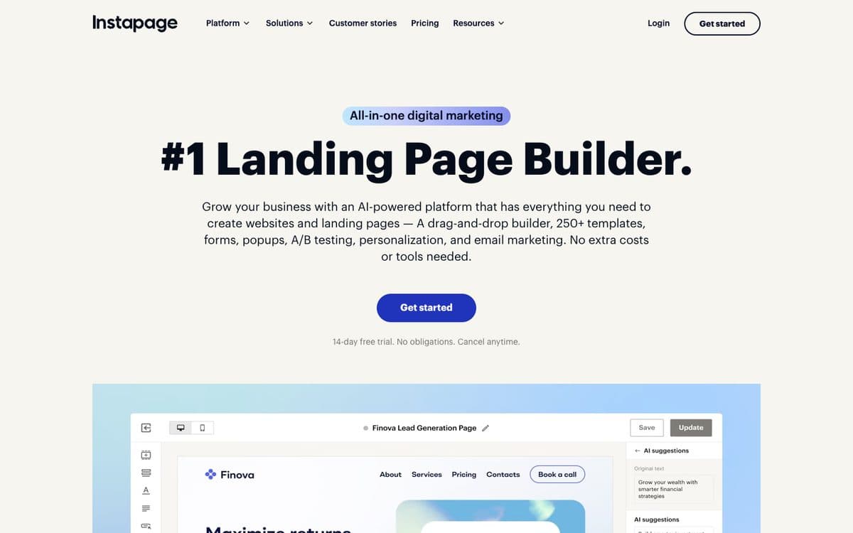 Instapage's home page