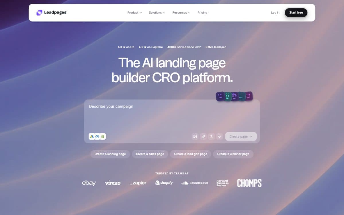 Leadpages's home page