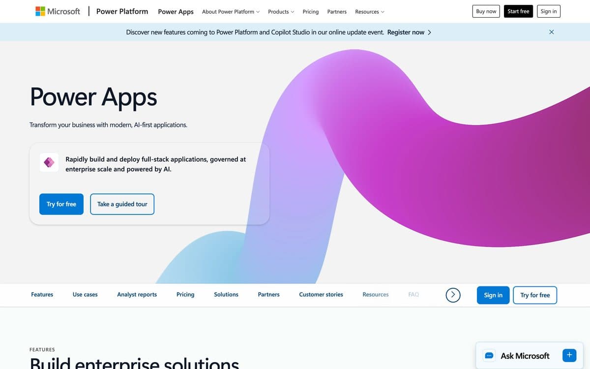 La page d’accueil de Microsoft Power Apps
