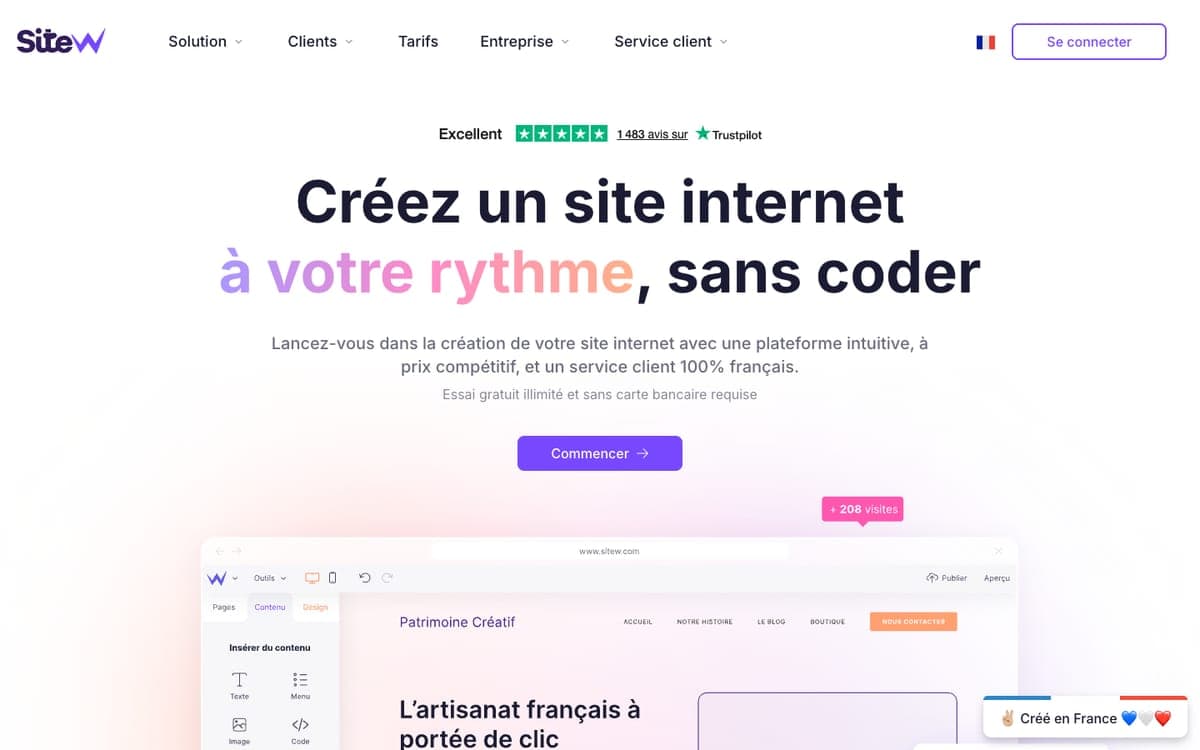 La page d’accueil de SiteW