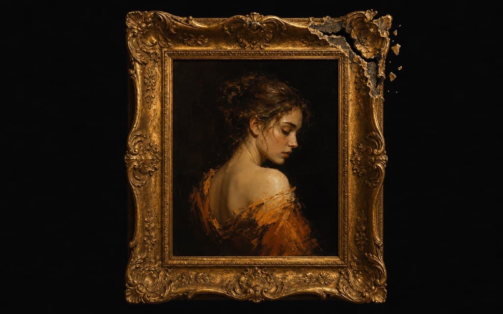 A gilded picture frame cracking at the corner
